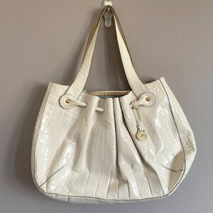 Brahmin White Elizabeth Grotto Croc Leather Handbag - Large
